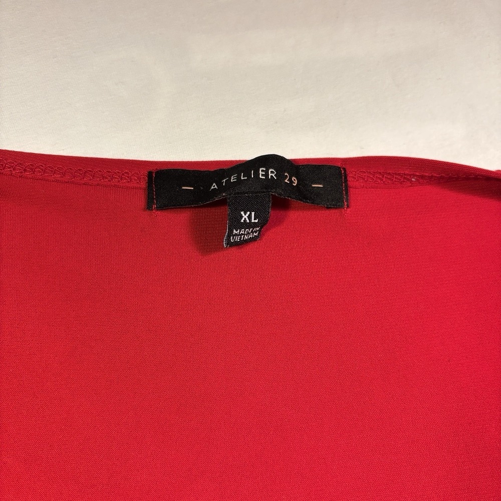 Atelier 29 Woman XL Blouse Red Ruffle Pullover Sheer Short Sleeve Casual - Picture 7 of 16